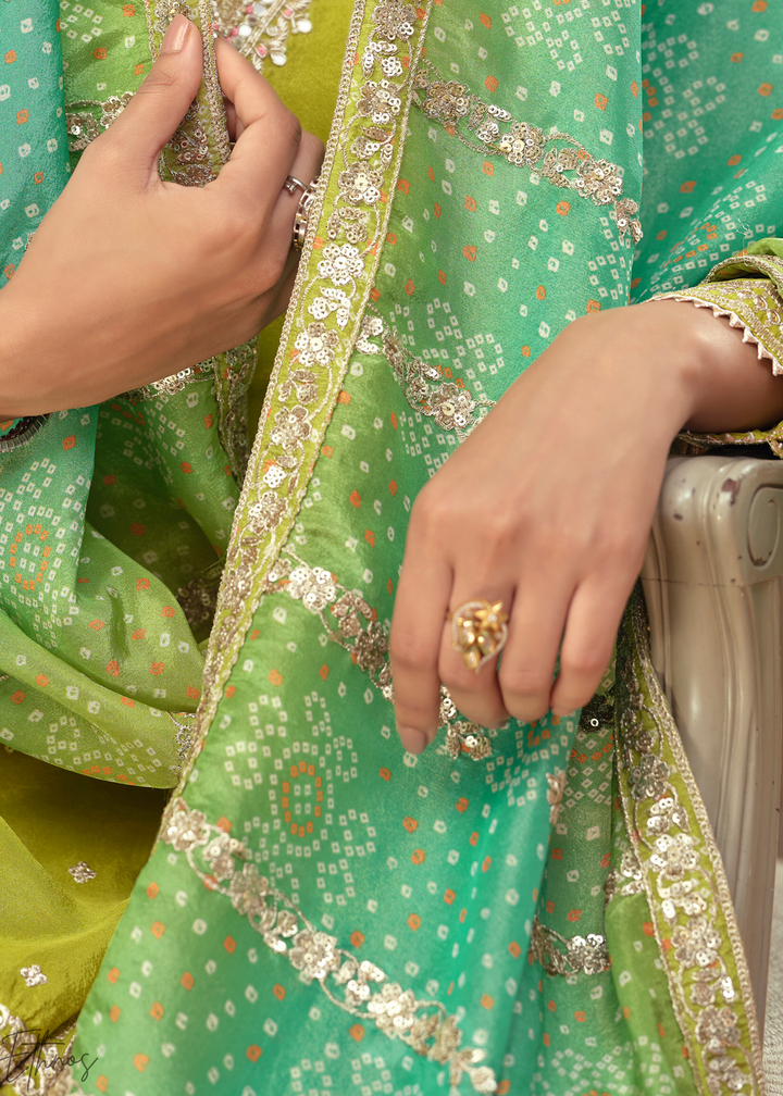 Lime Green Zari Simar Silk Palazzo Suit