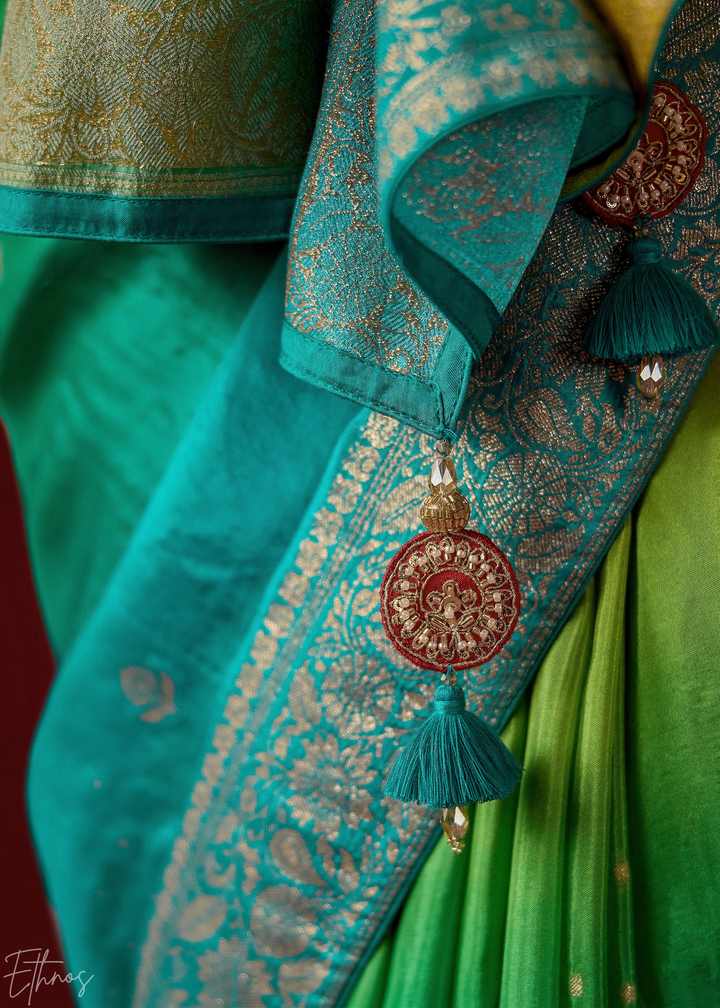 Lime Textured Chevron Ombre Dola Silk Saree