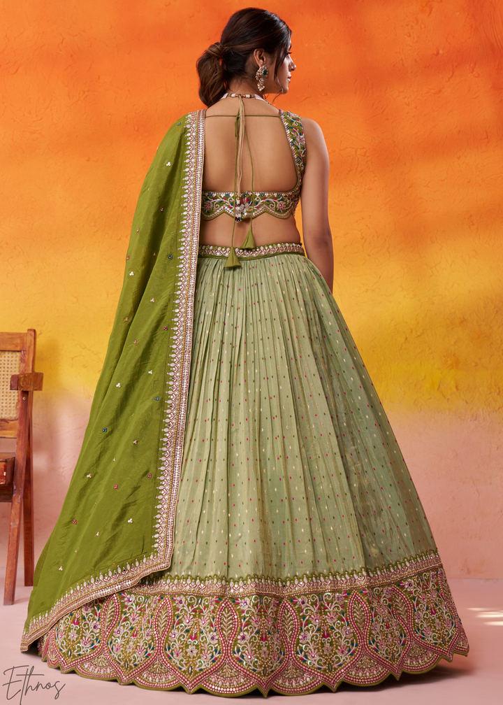 Lime Green Tissue Silk Lehenga