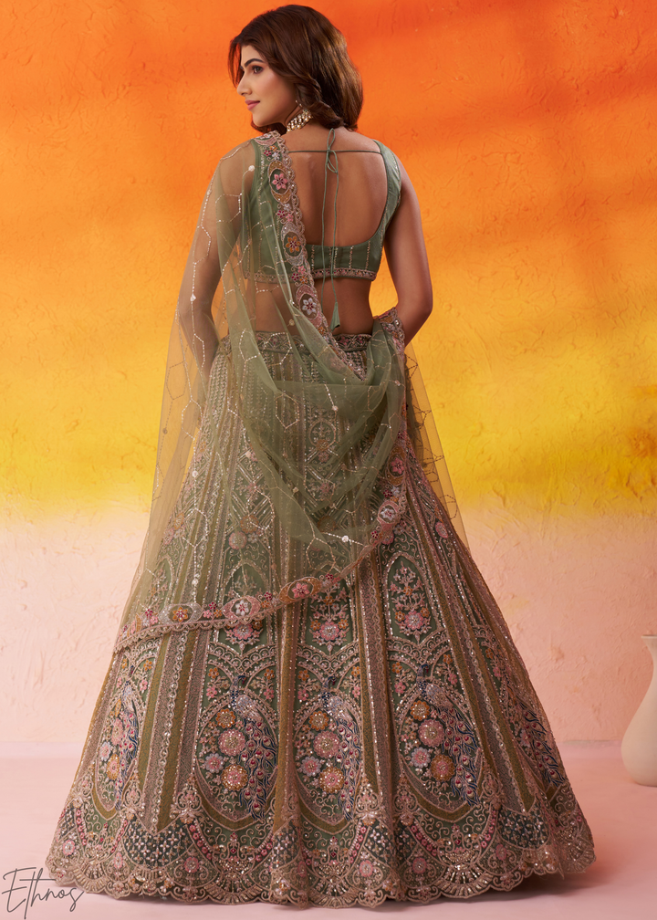 Lime Green Net Lehenga Choli