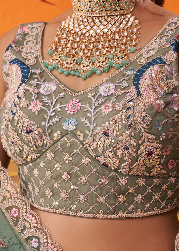 Lime Green Soft Net Lehenga Choli