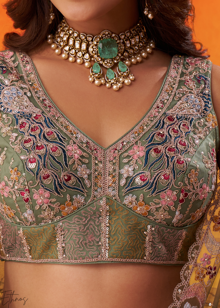 Lime Green Net Lehenga Choli