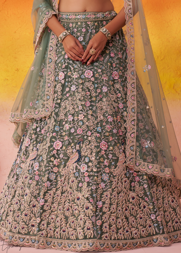 Lime Green Soft Net Lehenga Choli