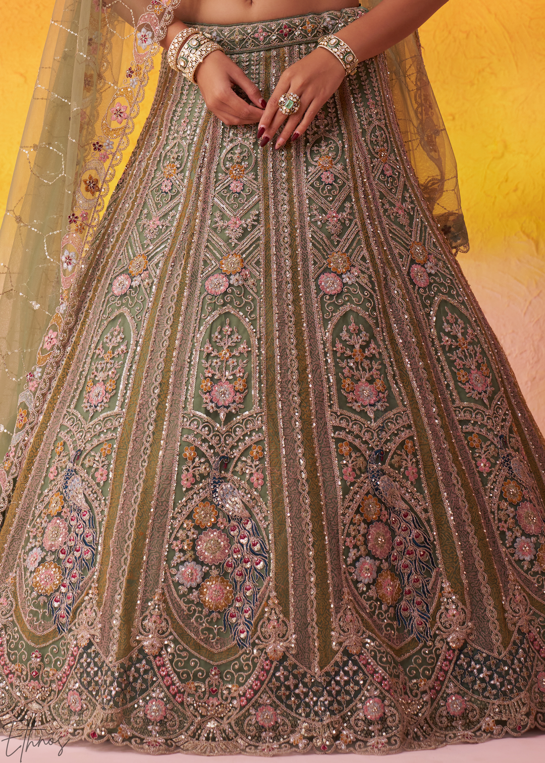 Lime Green Net Lehenga Choli