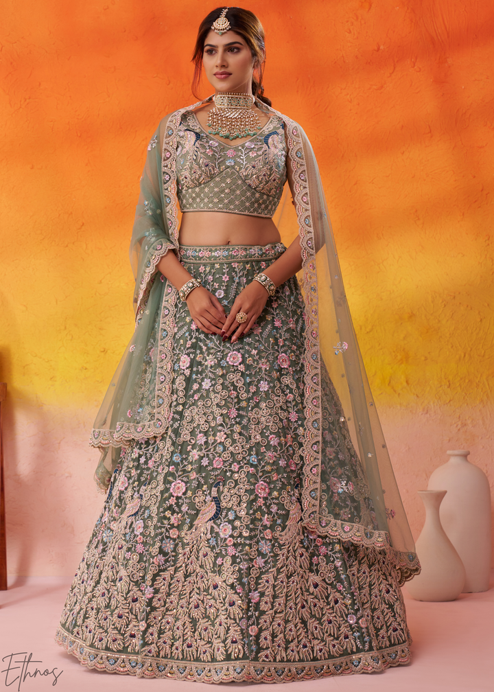 Lime Green Soft Net Lehenga Choli