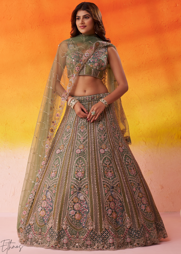 Lime Green Net Lehenga Choli