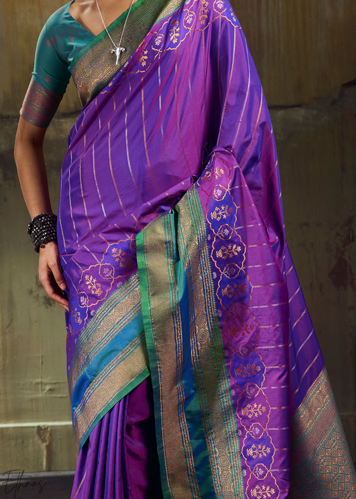 Iridescent Amethyst Emerald Pochampally Saree