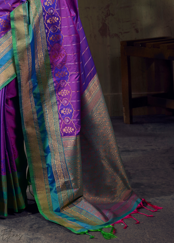 Iridescent Amethyst Emerald Pochampally Saree