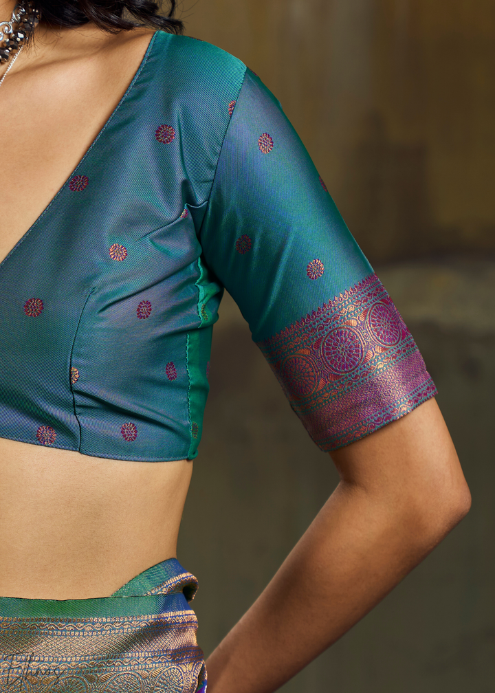 Iridescent Amethyst Emerald Pochampally Saree