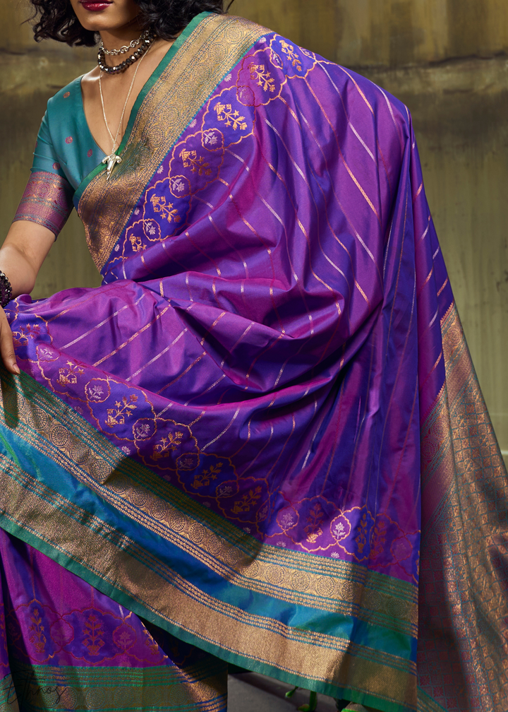 Iridescent Amethyst Emerald Pochampally Saree