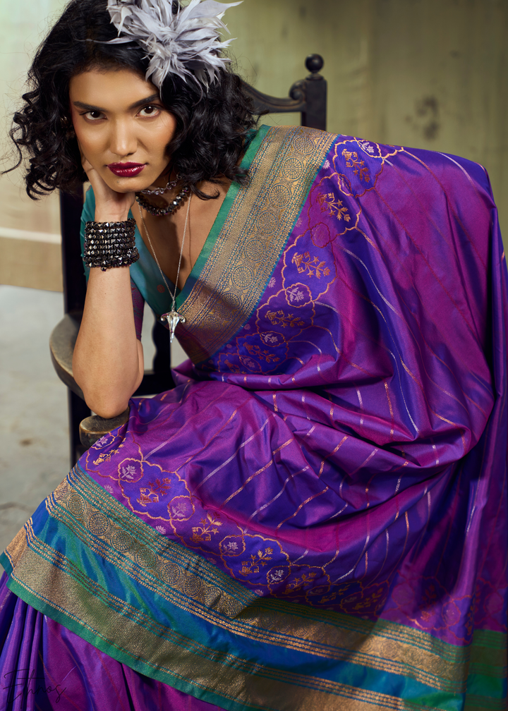 Iridescent Amethyst Emerald Pochampally Saree