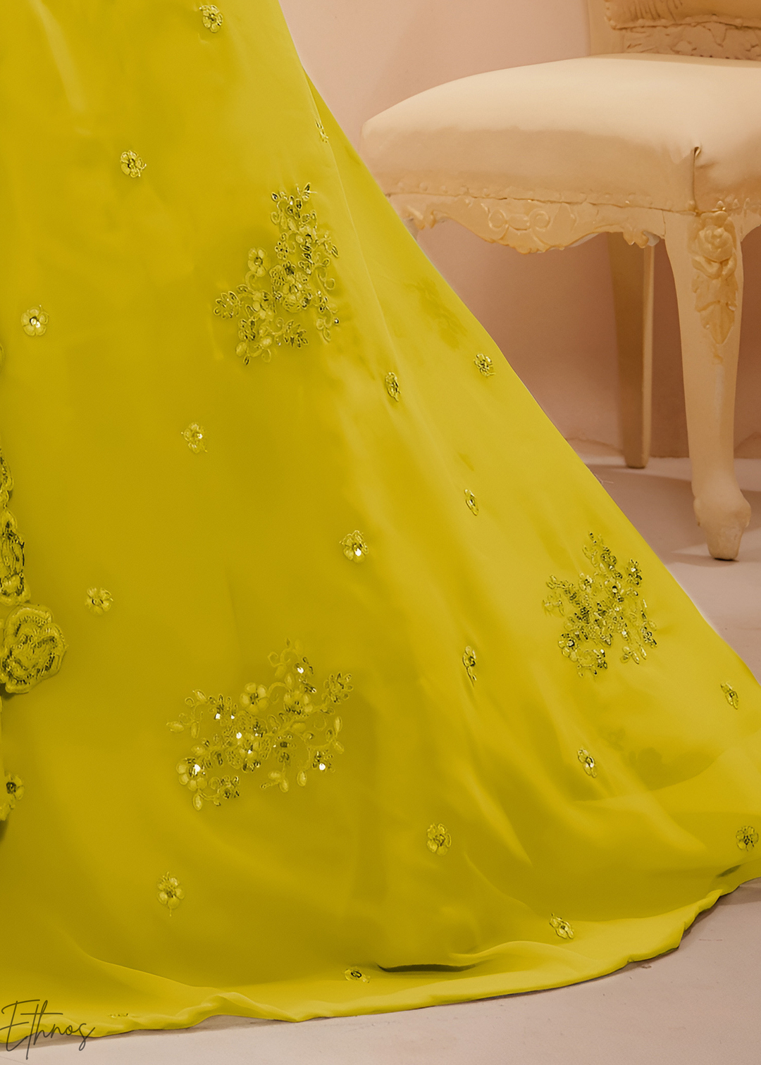 Luminous Lime Raised Rosette Georgette Lehenga Choli