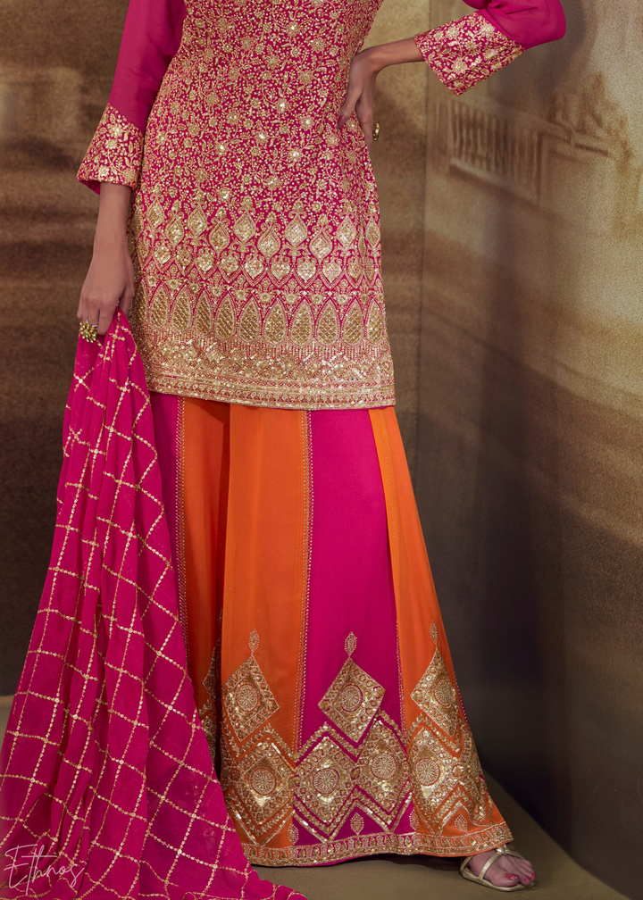 Magenta Chevron Gota Faux Georgette Palazzo Suit