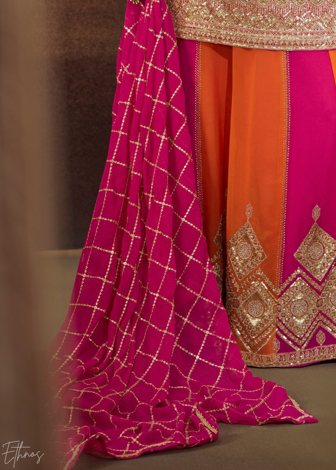 Magenta Chevron Gota Faux Georgette Palazzo Suit