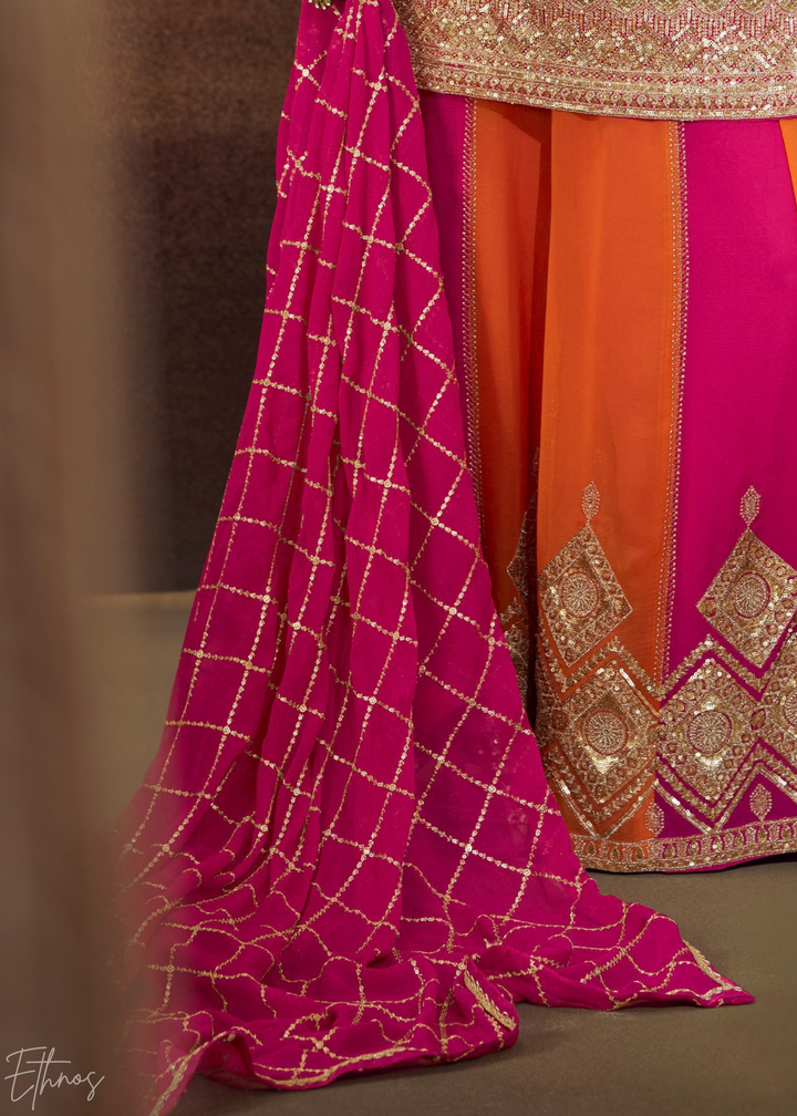 Magenta Chevron Gota Faux Georgette Palazzo Suit