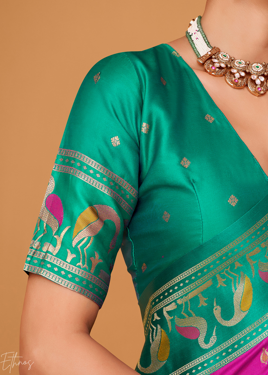 Magenta Flamingo Satin Silk Saree