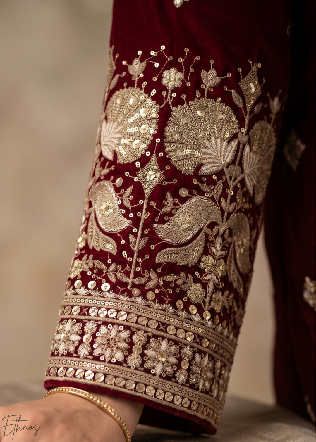 Magenta Floral-Embroidered Georgette Anarkali Gown Set