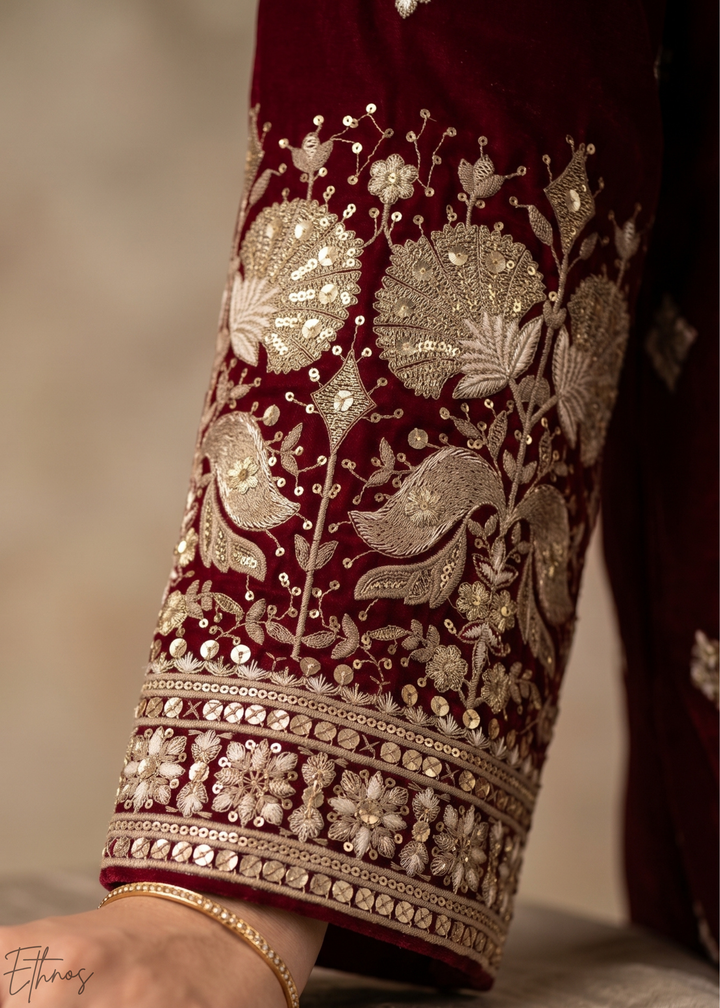 Magenta Floral-Embroidered Georgette Anarkali Gown Set