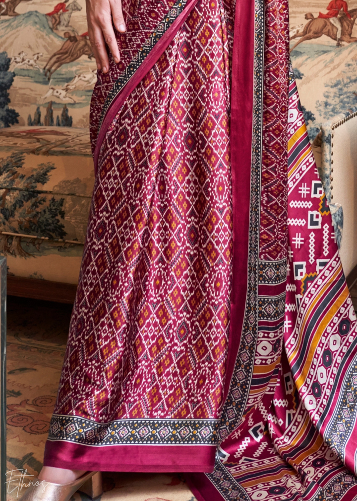 Magenta Heritage Patola Crepe Silk Saree