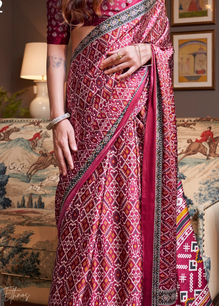Magenta Heritage Patola Crepe Silk Saree