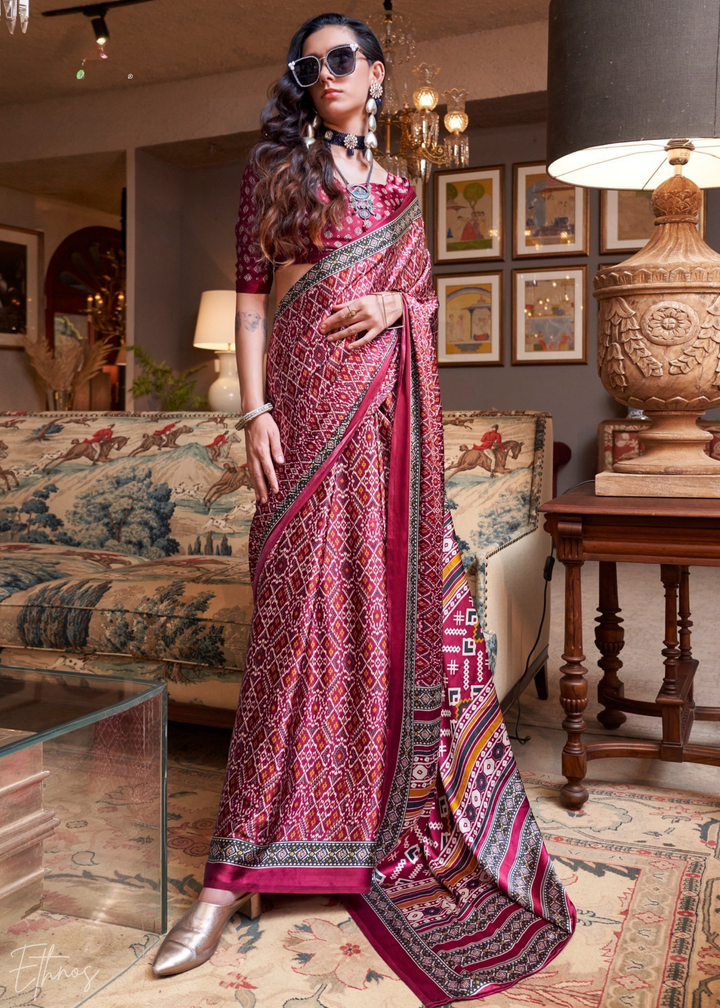 Magenta Heritage Patola Crepe Silk Saree