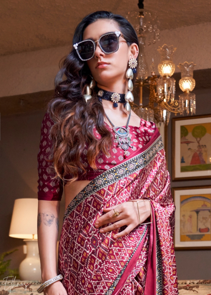 Magenta Heritage Patola Crepe Silk Saree