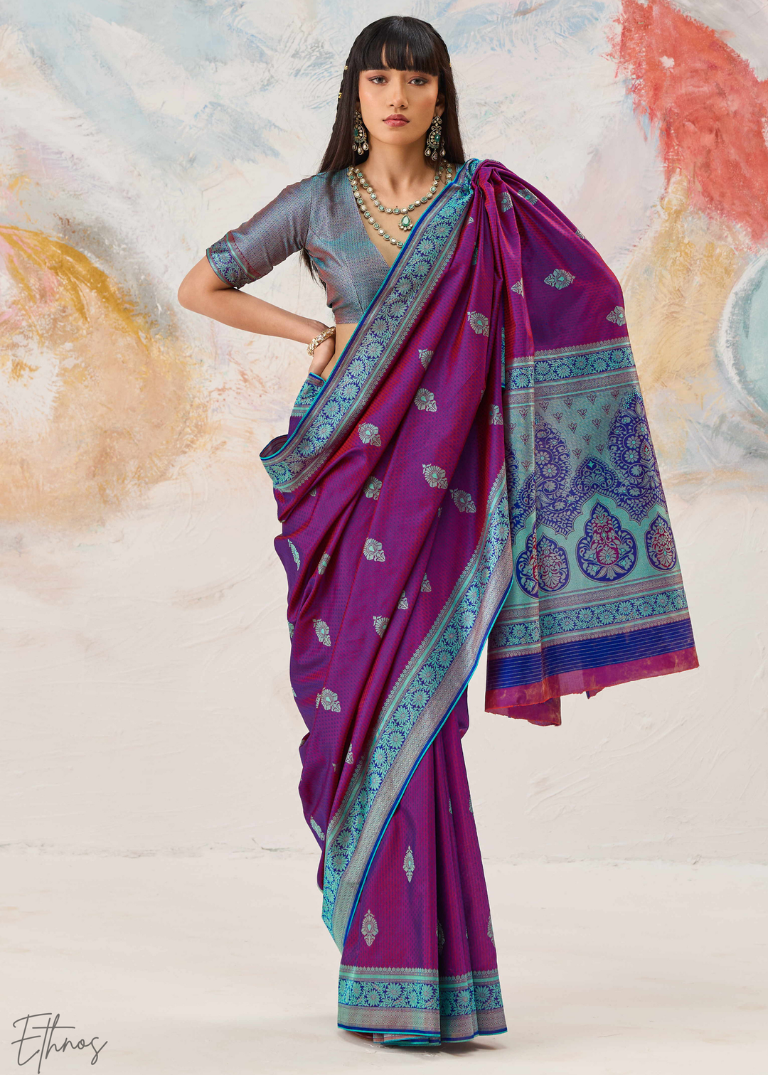 Magenta Jacquard Kanjivaram Silk Saree