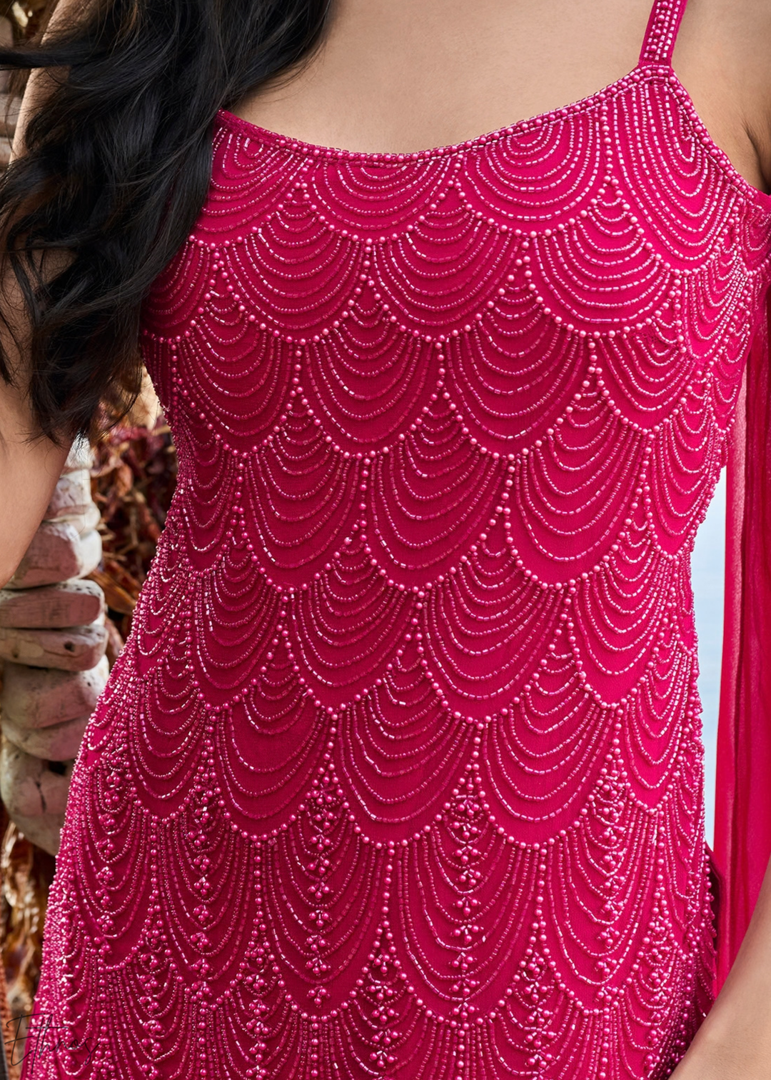 Magenta Lattice Medallion Georgette Sharara Suit