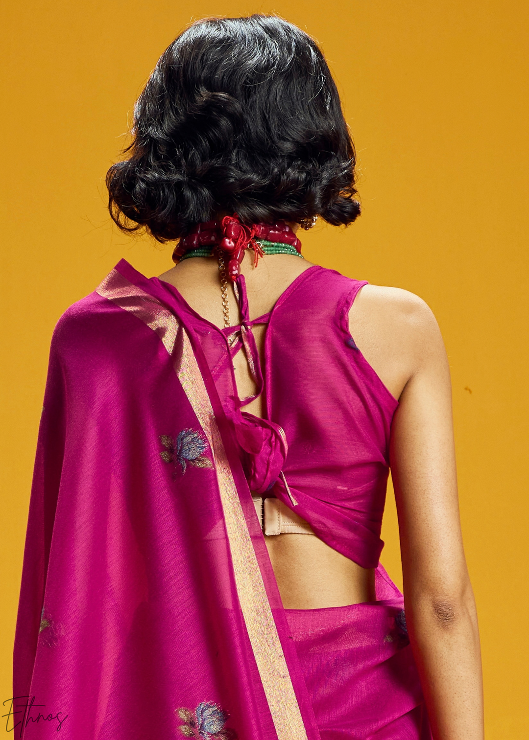 Magenta Lotus Jamdani Pallu Munga Cotton Saree