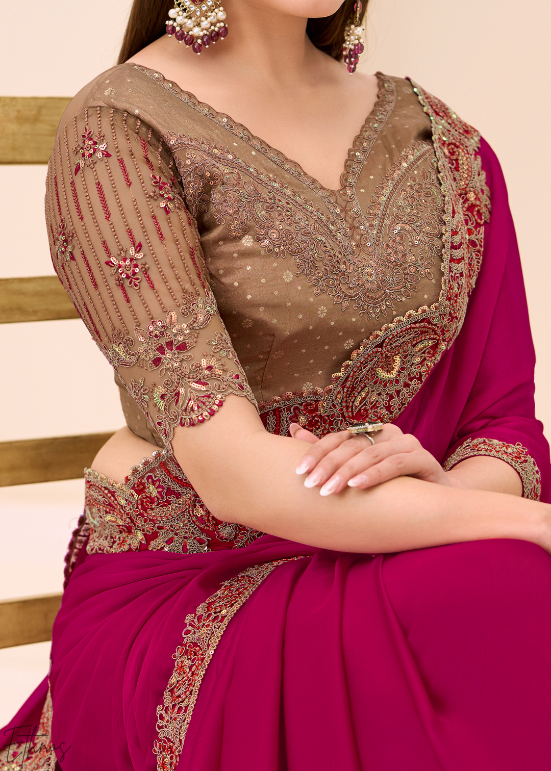 Magenta Pink Classic Border Satin Georgette Saree