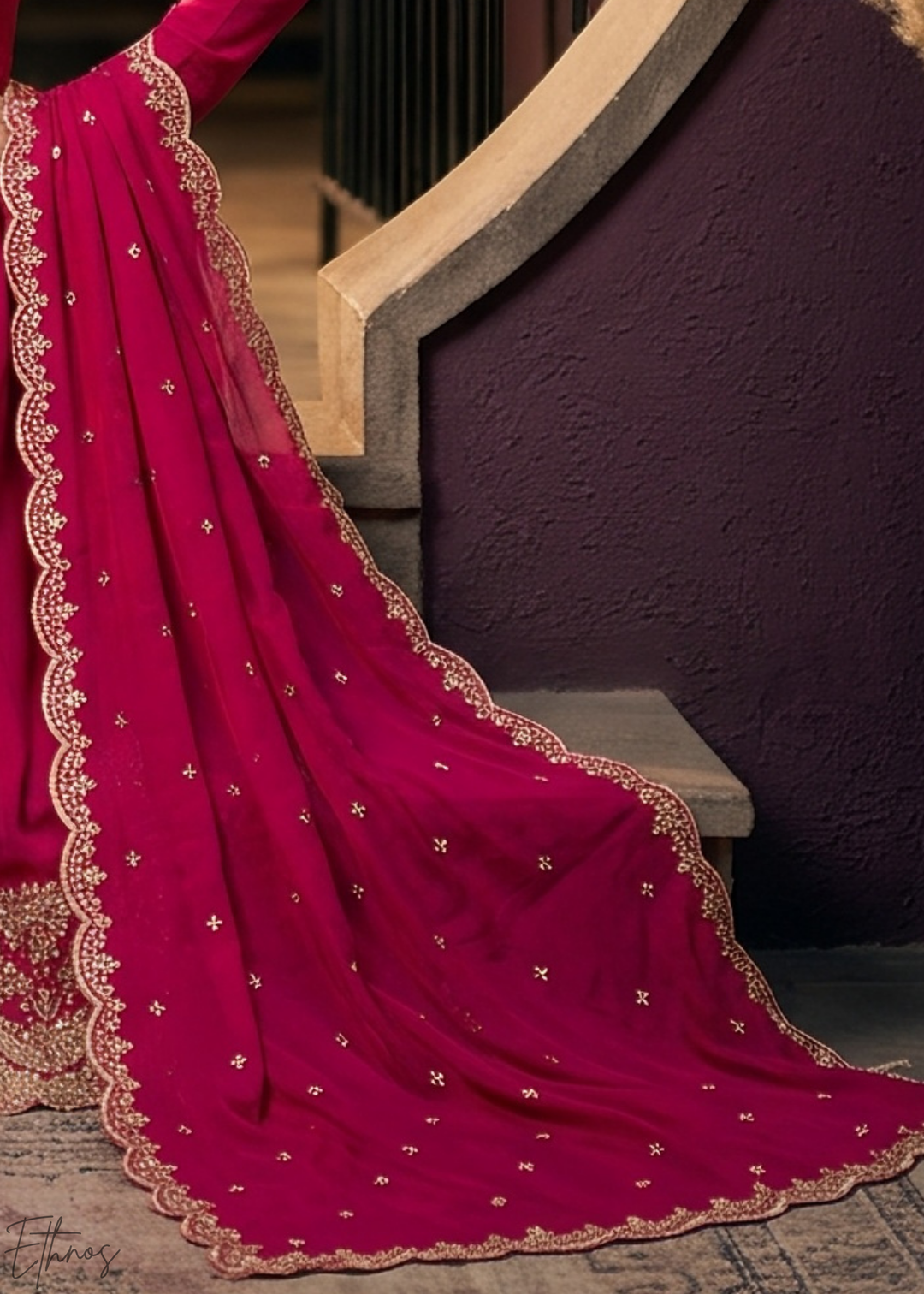 Magenta Pink Neckline Border Embroidered Silk Anarkali Suit Set
