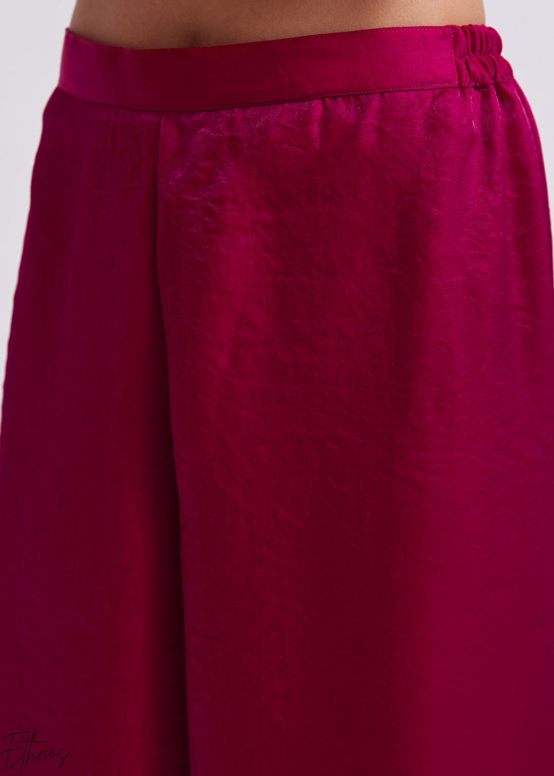 Magenta Pink Organza V-Neck Cape Sleeve Pant Suit Set