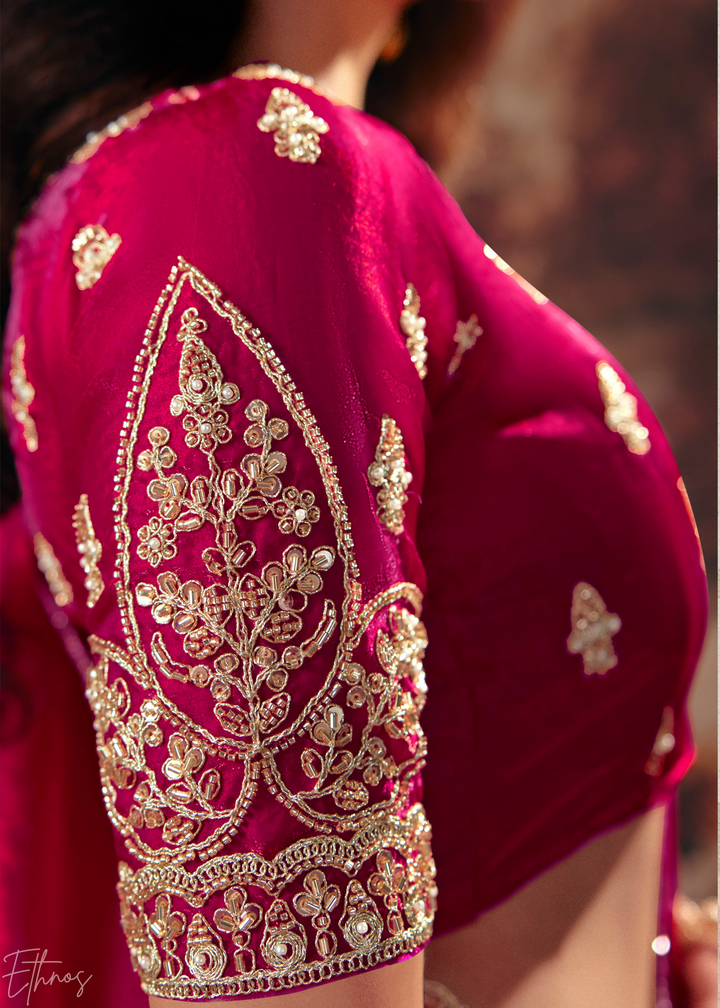 Magenta Pink Sleek Embroidered Fendy Satin Saree