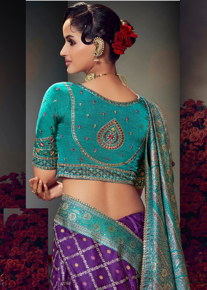 Magenta Plum Allover Floral Brocade Satin Silk Saree