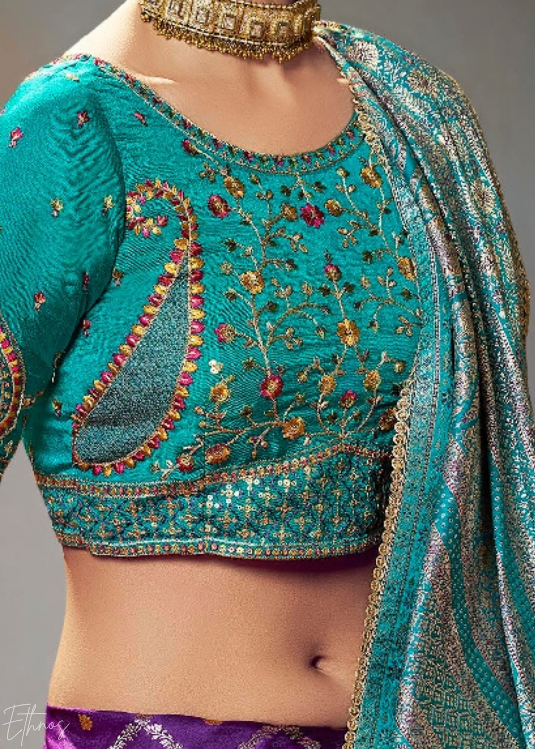 Magenta Plum Allover Floral Brocade Satin Silk Saree