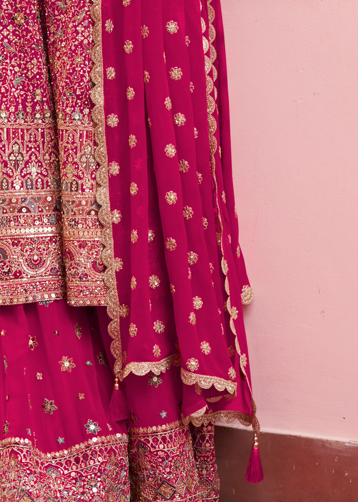 Magenta Plum Baroque Georgette Flared Tunic Palazzo Suit