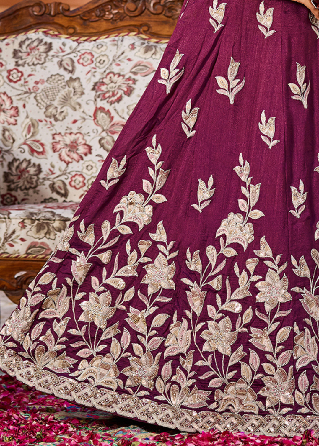 Magenta Plum Floral Gota Embroidered Silk Lehenga Choli