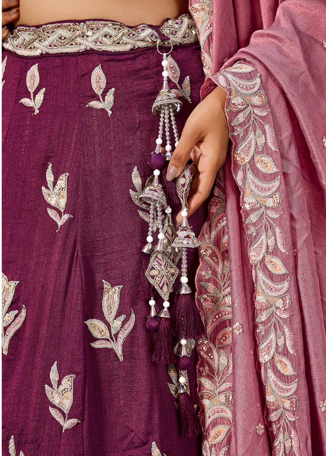 Magenta Plum Floral Gota Embroidered Silk Lehenga Choli