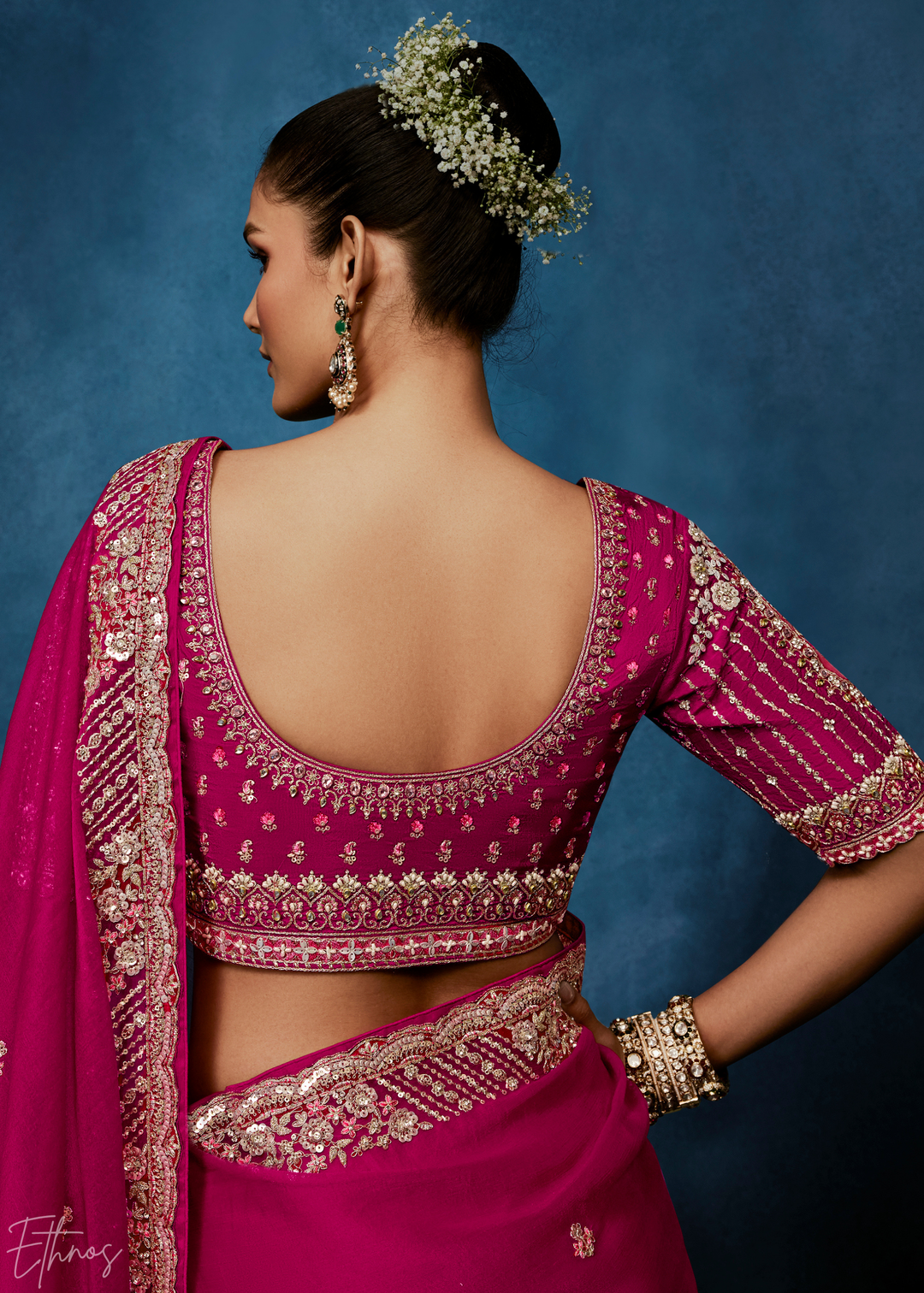 Magenta Plum Tambour Embroidered Border Tissue Saree