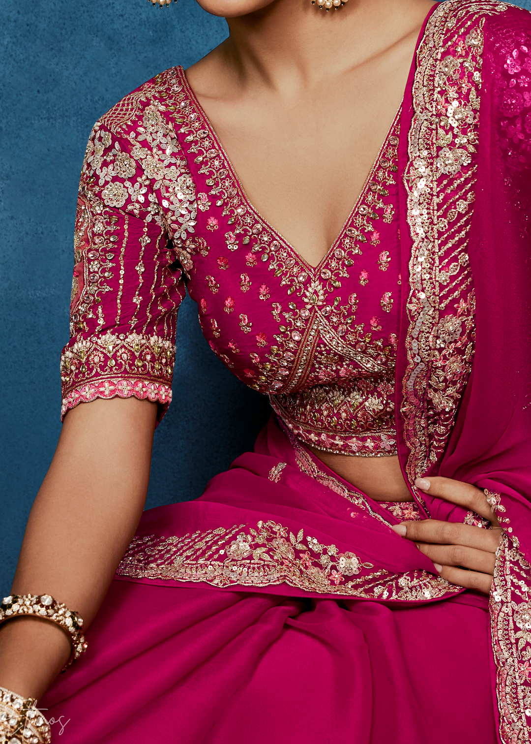 Magenta Plum Tambour Embroidered Border Tissue Saree