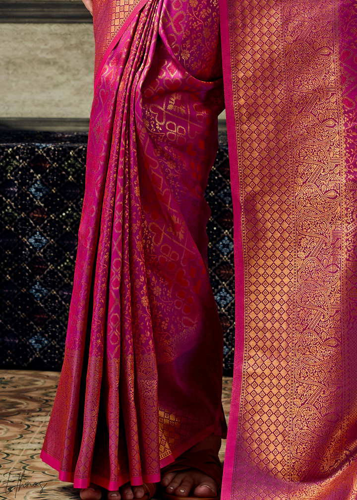 Magenta Plum Traditional Brocade Handloom Silk Saree