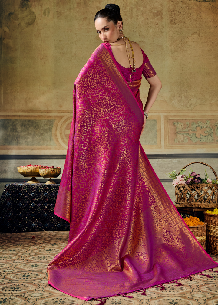 Magenta Plum Traditional Brocade Handloom Silk Saree