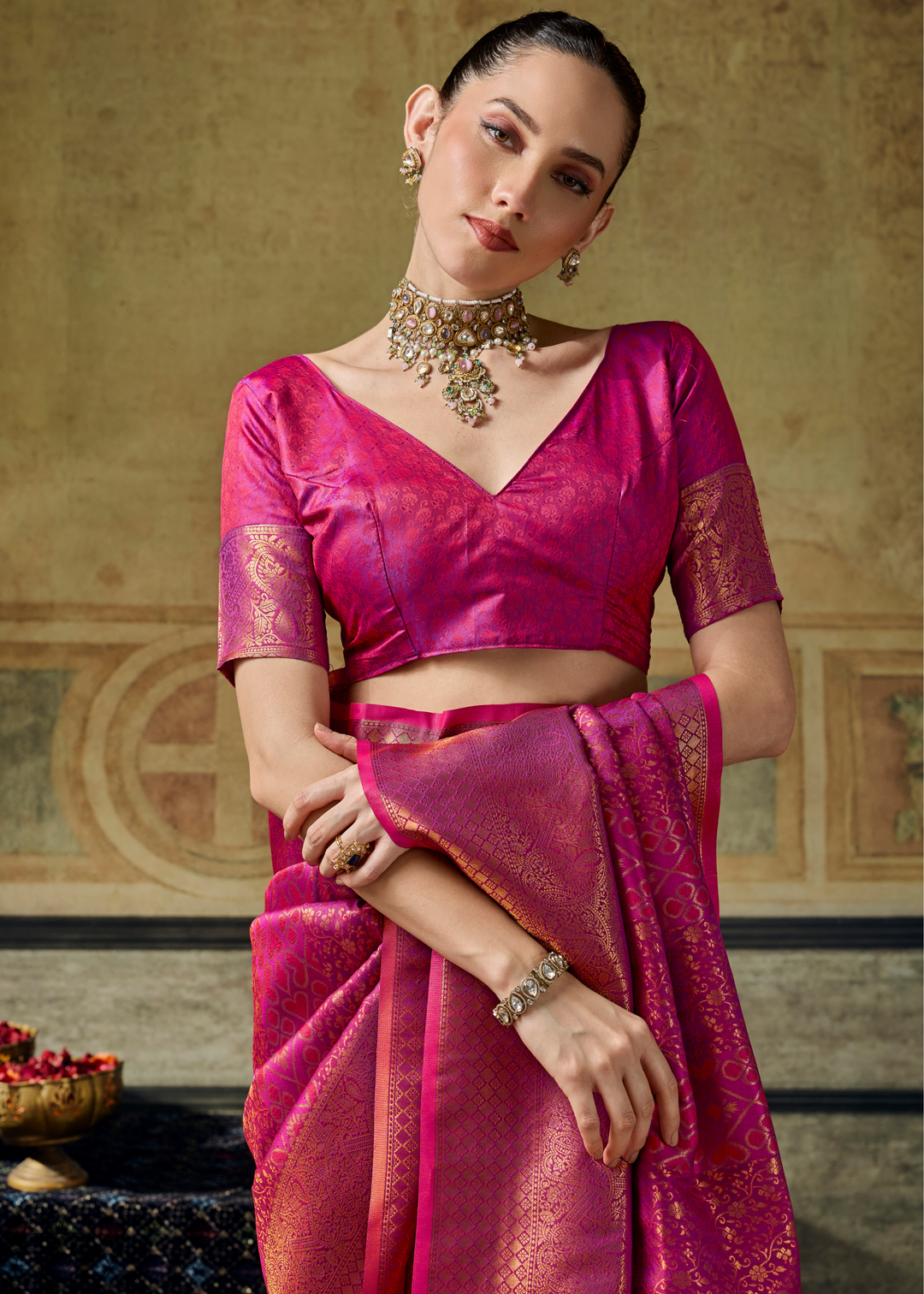 Magenta Plum Traditional Brocade Handloom Silk Saree