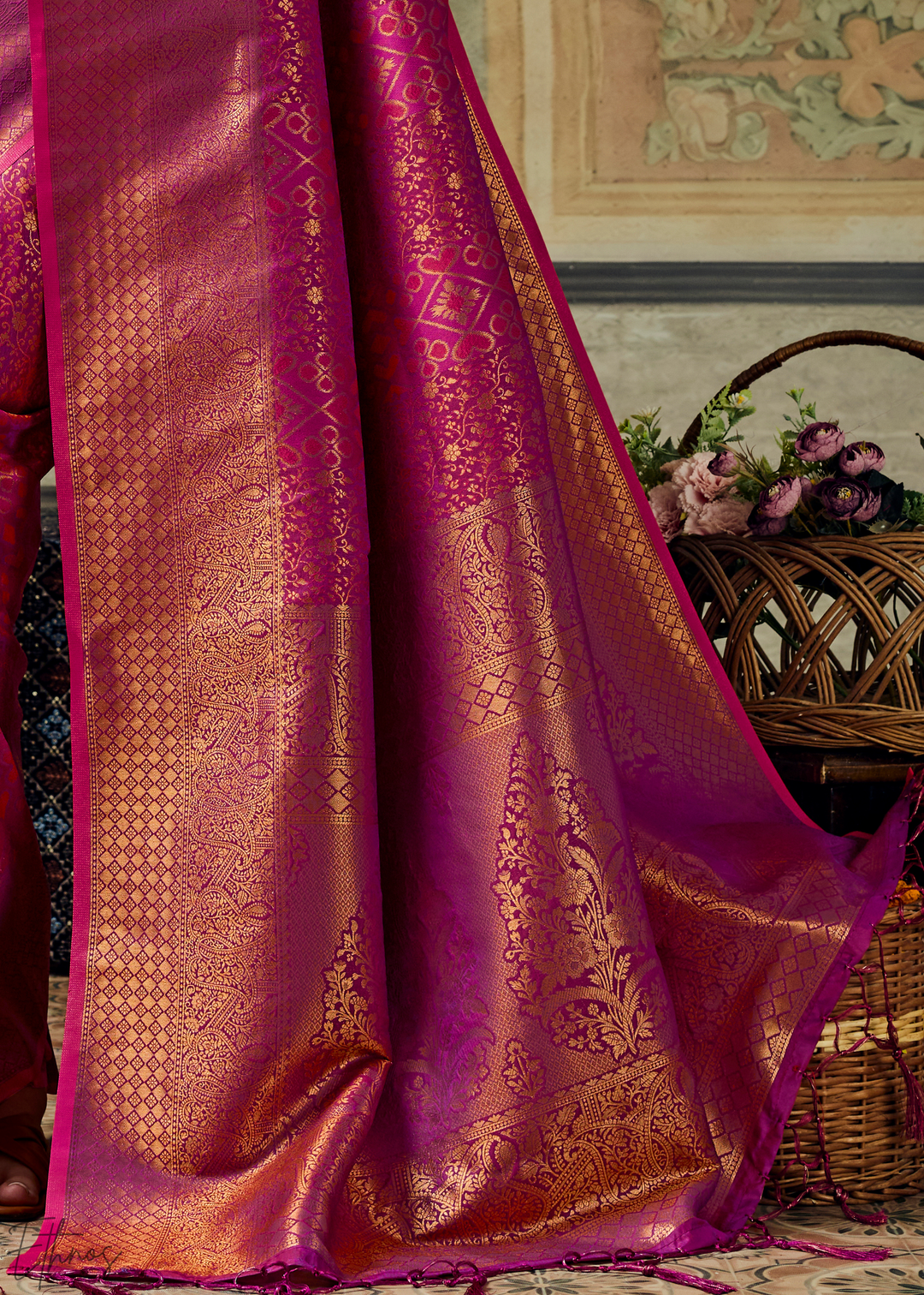 Magenta Plum Traditional Brocade Handloom Silk Saree