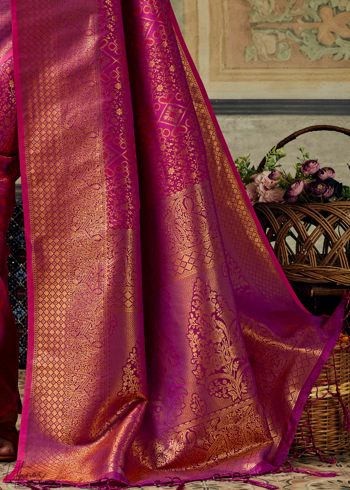 Magenta Plum Traditional Brocade Handloom Silk Saree