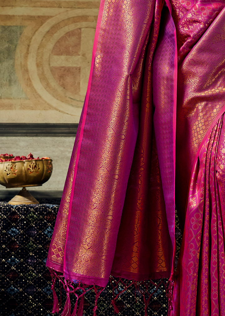 Magenta Plum Traditional Brocade Handloom Silk Saree