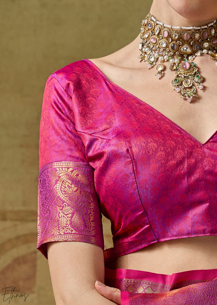 Magenta Plum Traditional Brocade Handloom Silk Saree