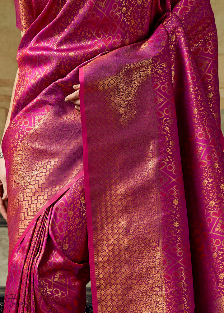Magenta Plum Traditional Brocade Handloom Silk Saree