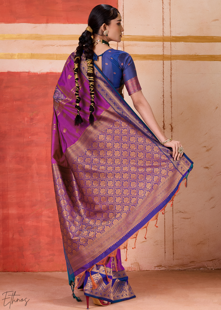 Magenta Pochampally Silk Saree