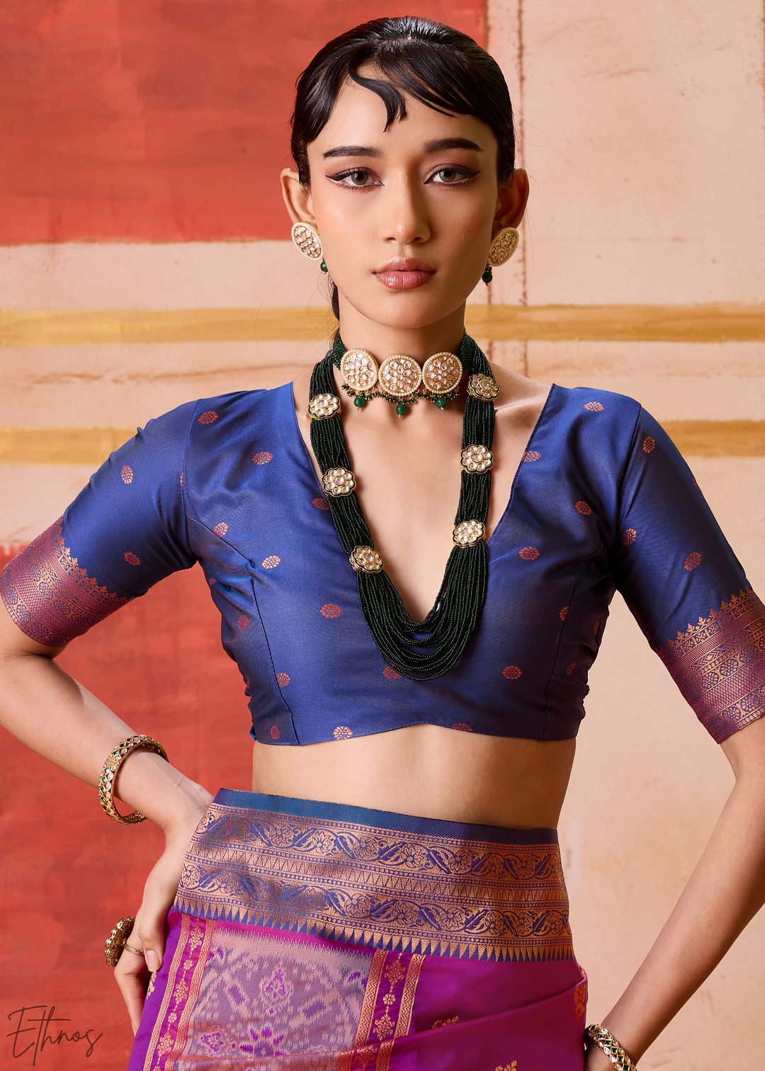 Magenta Pochampally Silk Saree